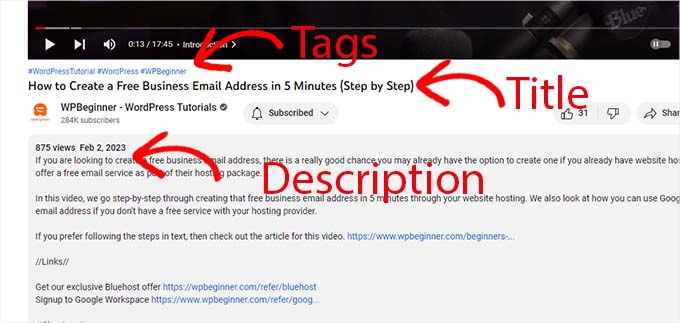 Tytuł, tagi i opisy użyte w filmie YouTube Title, tags, and descriptions used in a YouTube video