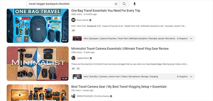 Wyniki wyszukiwania w YouTube YouTube search results