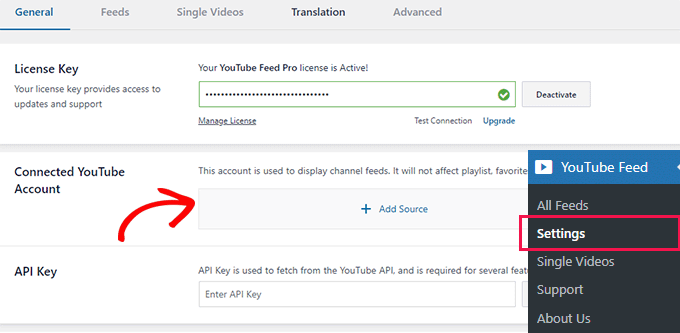 Smash Balloon YouTube settings Smash Balloon YouTube settings