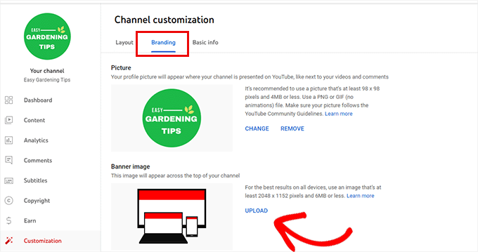 Prześlij obraz banera YouTube Upload YouTube banner image