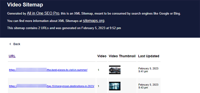 Video sitemap preview Video sitemap preview