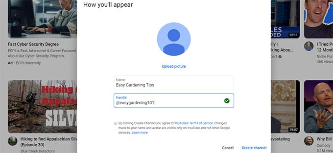 Nazwa i uchwyt kanału YouTube YouTube channel name and handle