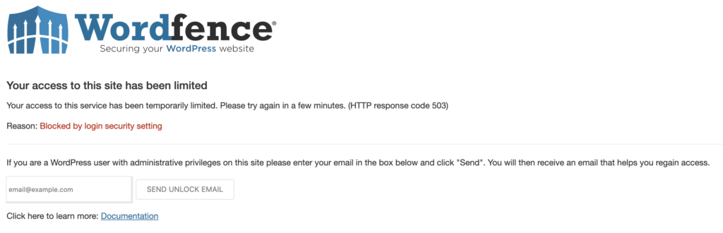 サイトへのアクセスをブロックする Wordfence 通知