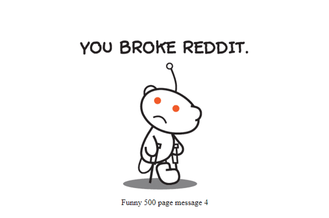 松葉杖をついた Reddit マスコットの Reddit 500 メッセージ
