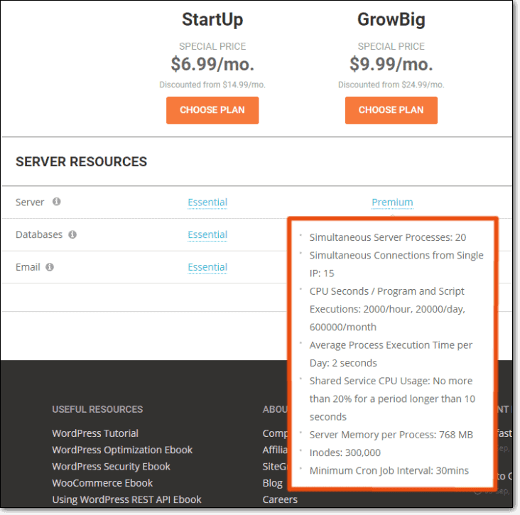 sumber daya server siteground