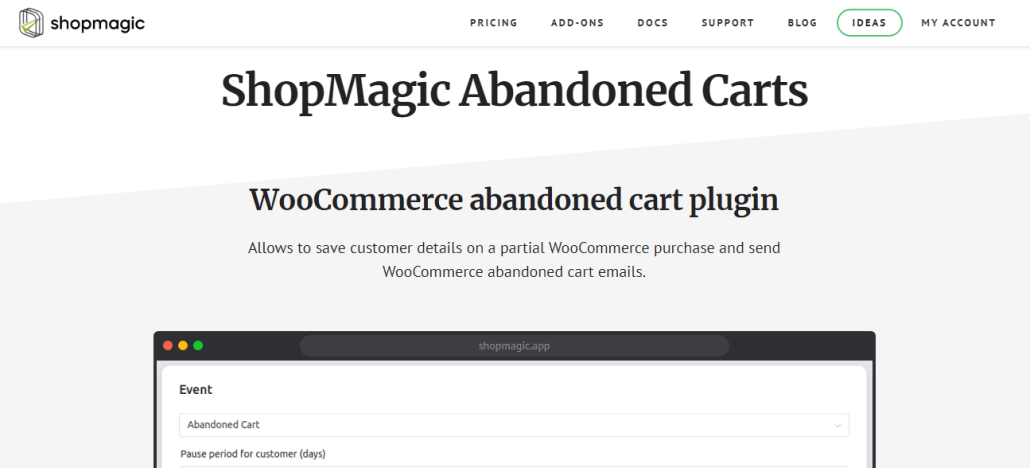 Correo electrónico de recuperación de carrito abandonado de Shopmagic WooCommercer