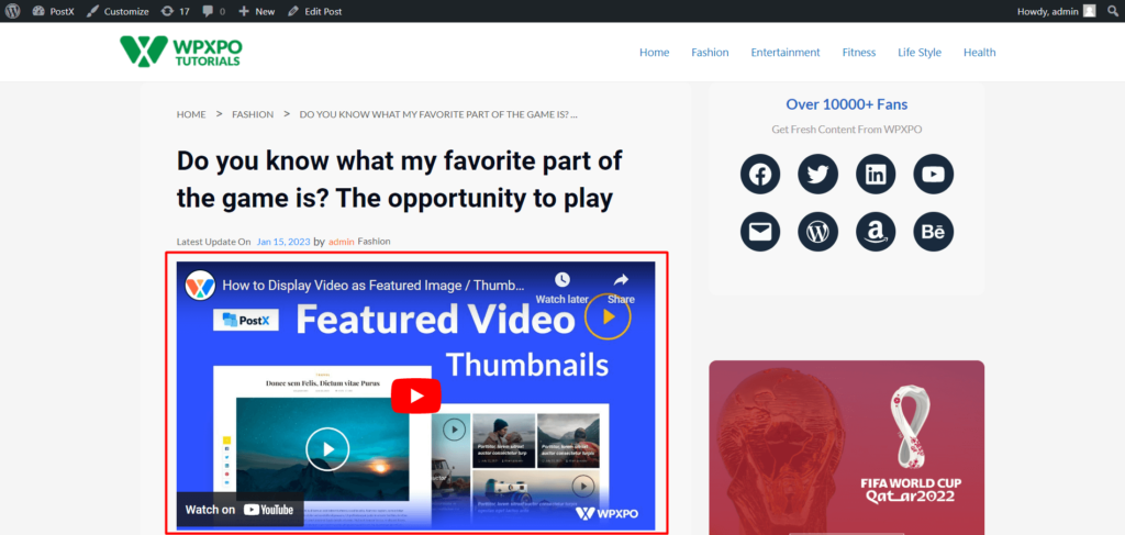 Cómo mostrar videos de WordPress como imagen destacada con PostX 8 Featured Video In Single Post