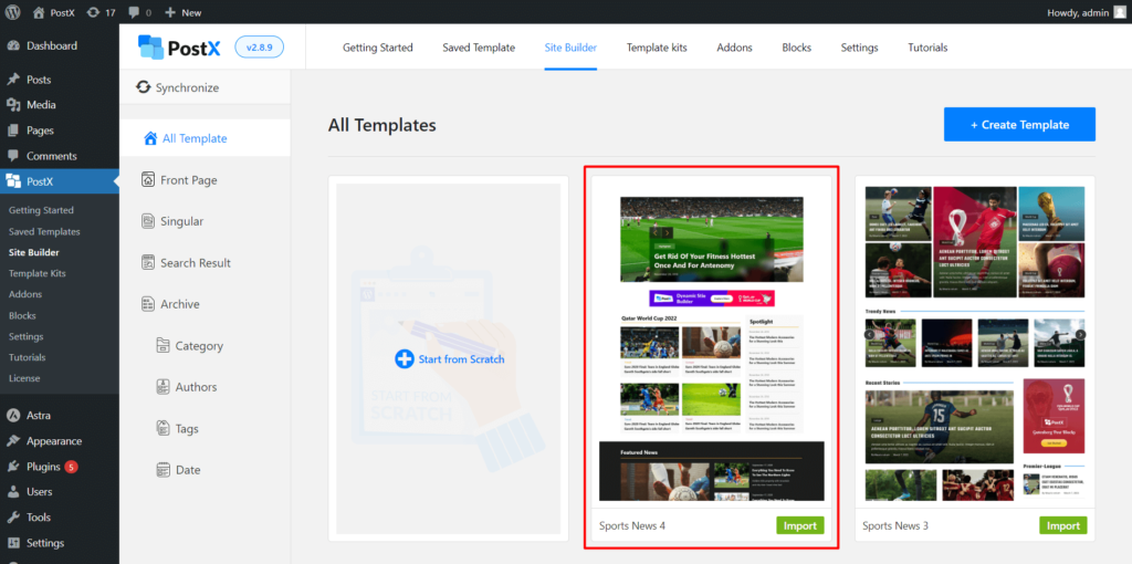 Cómo mostrar videos de WordPress como imagen destacada con PostX 14 Importing Template For Home Page