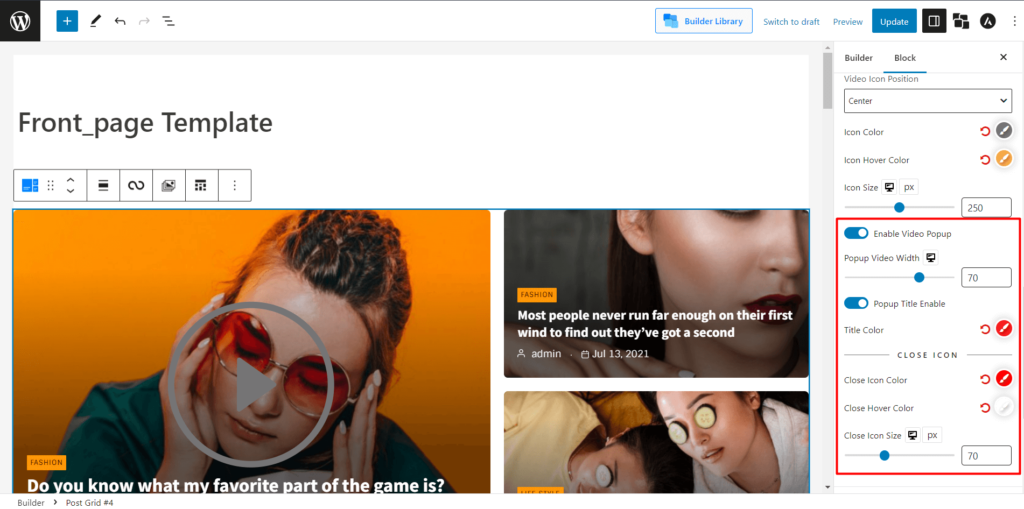 Cómo mostrar videos de WordPress como imagen destacada con PostX 18 Featured Video Popup Customization
