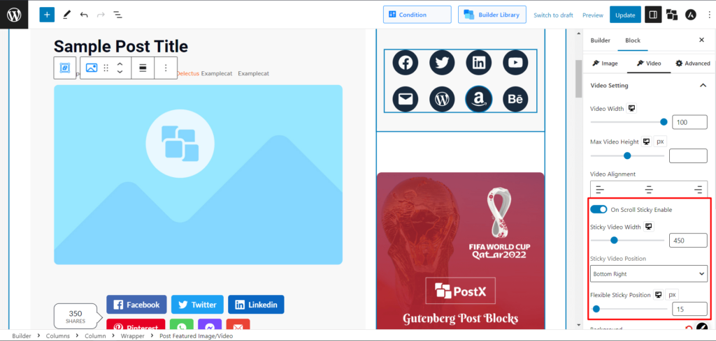 Cómo mostrar videos de WordPress como imagen destacada con PostX 10 Making Featured Video Sticky in Single Post