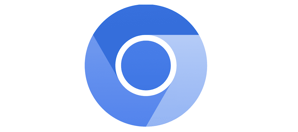 El círculo del navegador Chromium que muestra una poción exterior segmentada en diferentes tonos de azul y un segmento interior de azul rodeado por un borde blanco.