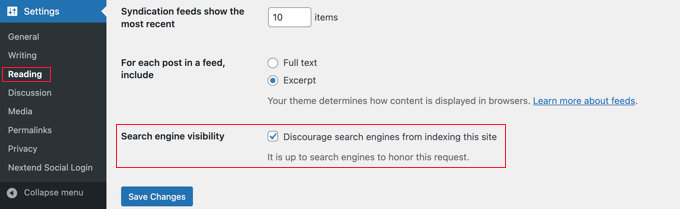 Setarea vizibilității motorului de căutare în WordPress Search Engine Visibility Setting in WordPress