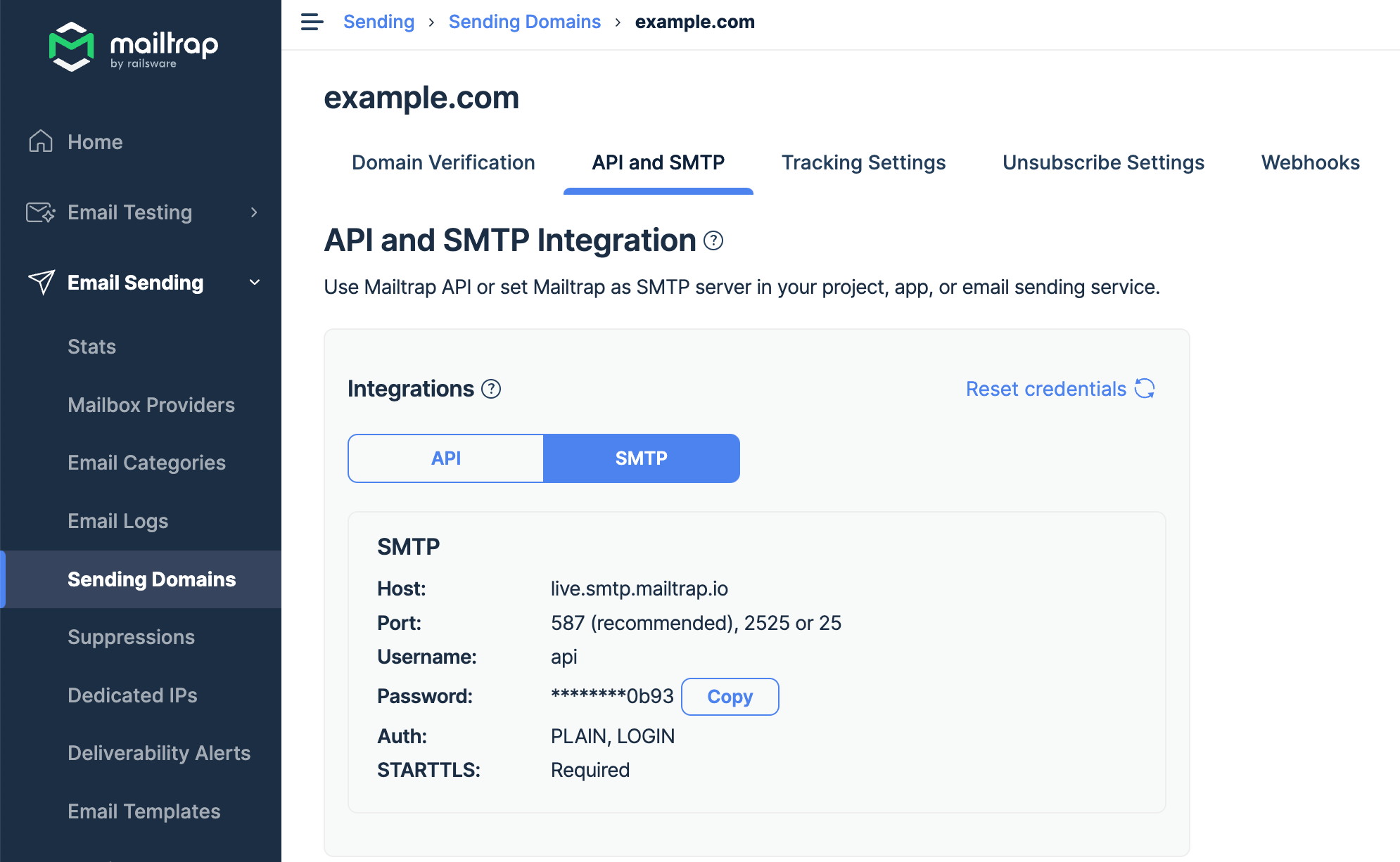 Integracje Mailtrap api smtp