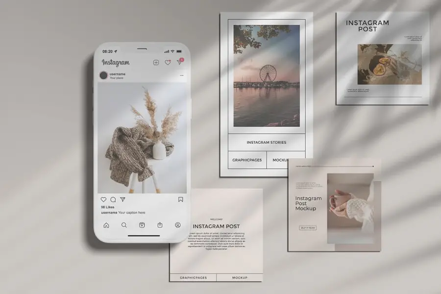 เรื่องราวและโพสต์ Instagram Mockup -