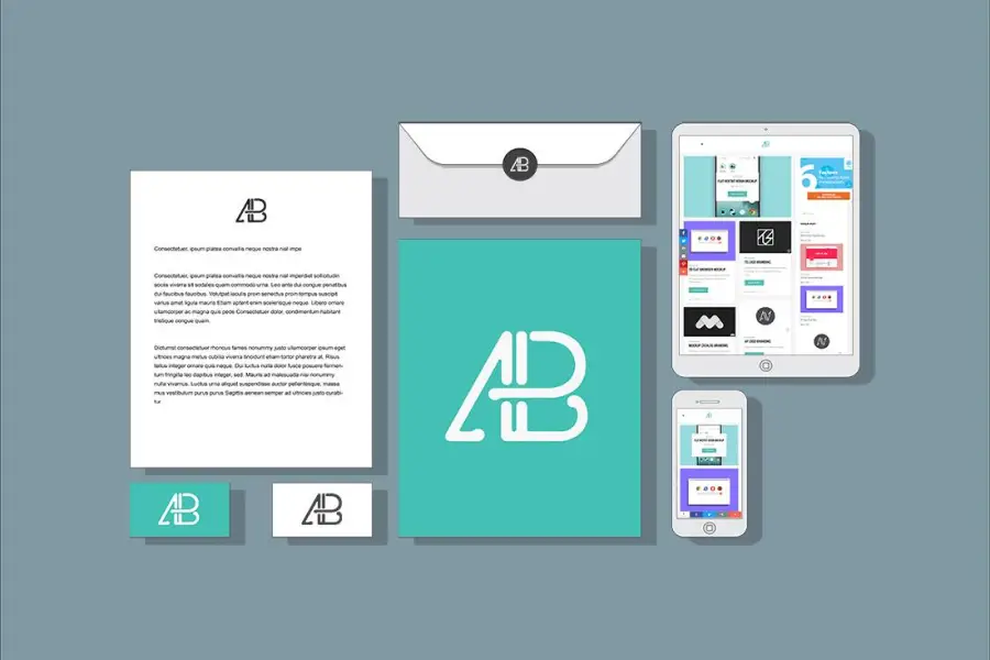 Branding 2D plano e maquete de identidade -