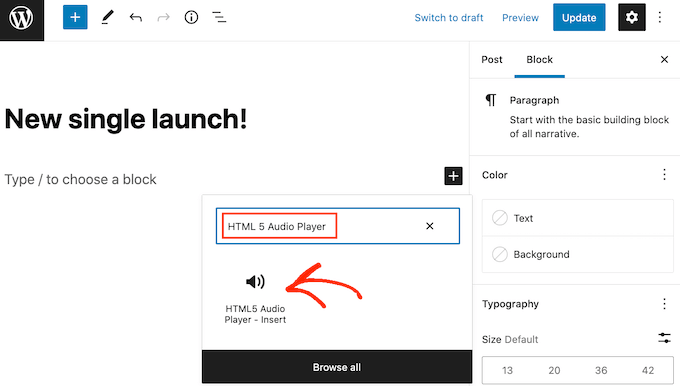 将音频播放器块添加到您的 WordPress 网站 Adding an audio player block to your WordPress site