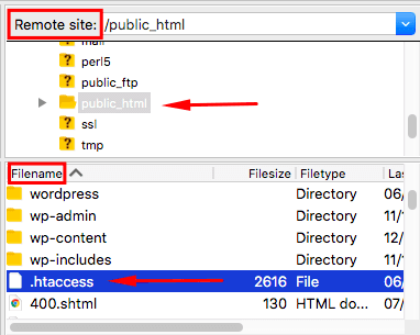 archivo htaccess en filezilla