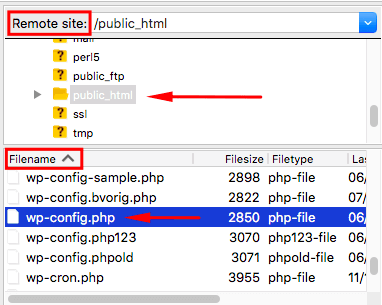 archivo wp-config en filezilla