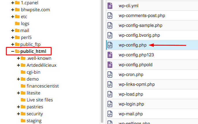 archivo wp-config en public_html