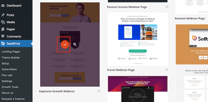 SeedProd를 사용하여 템플릿 선택 Choosing a template using SeedProd