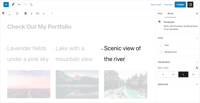 Super List Block 플러그인을 사용하여 만든 멀티미디어 목록 A multimedia list created using the Super List Block plugin