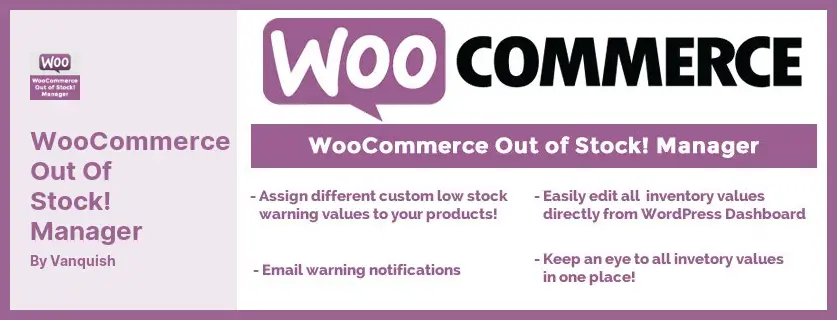 WooCommerce fora de estoque! Plug-in do gerente - atribua facilmente avisos de estoque baixo a todos os seus produtos/categorias