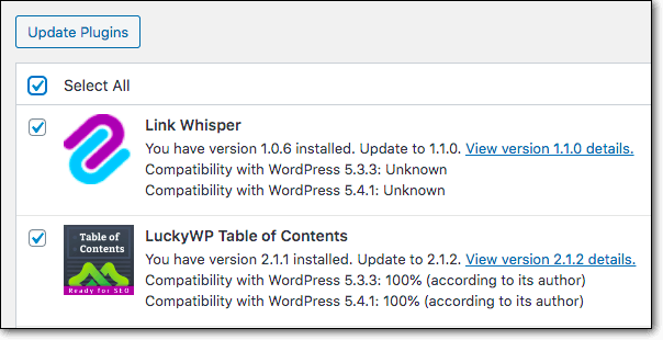 zaktualizować wtyczki wordpress