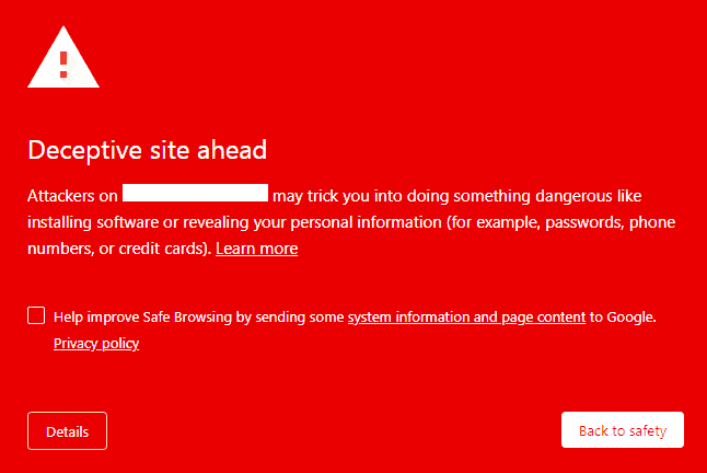 Aviso de lista negra do Google