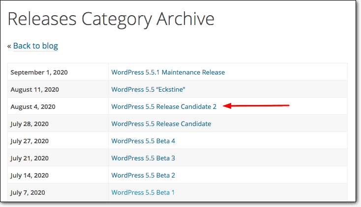 archivio delle versioni di wordpress