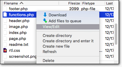 functions.php file visualizza o modifica
