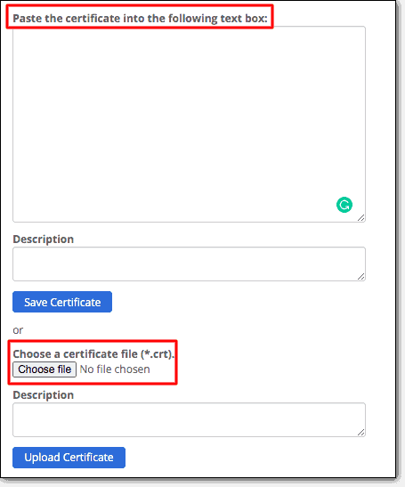 coller ou télécharger le certificat ssl