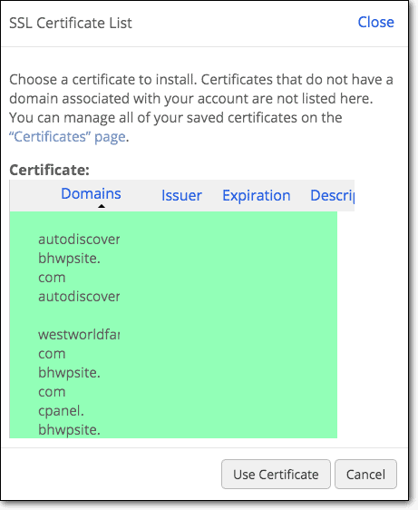 liste des certificats SSL