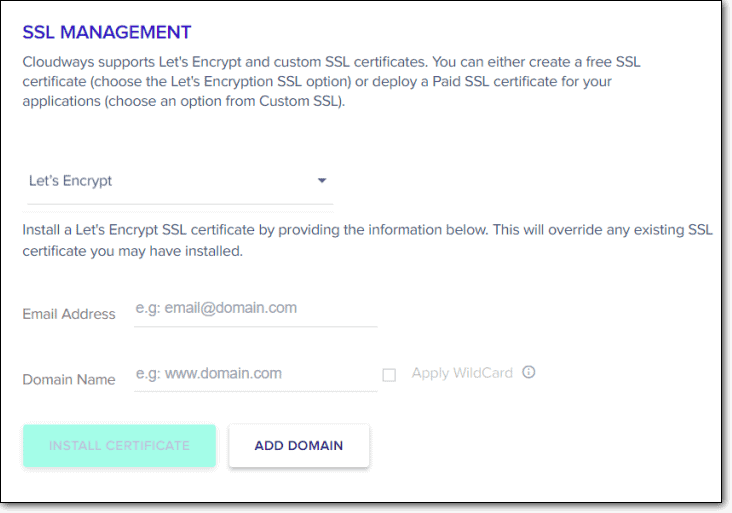 cloudways de gestion SSL