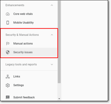 Verifique la pestaña de problemas de seguridad de Google Search Console