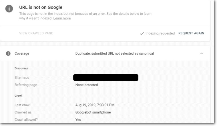 URL desindexada