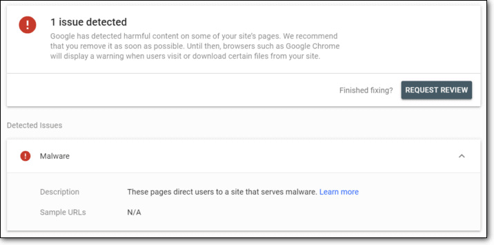 Advertencia de malware en Google Search Console