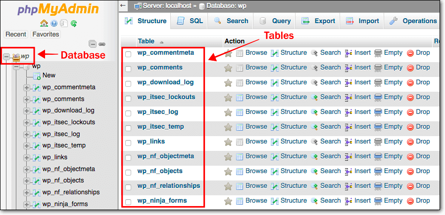 wordpress 数据库表