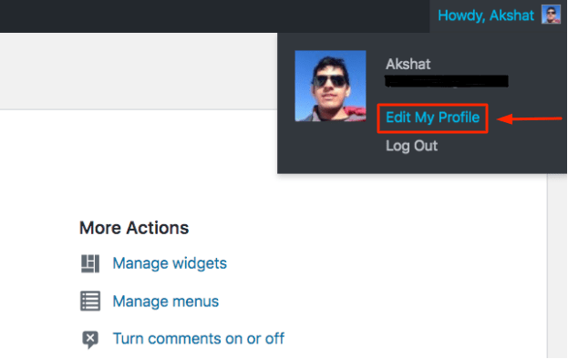 Edit opsi Profil Saya dari Bilah Admin WordPress