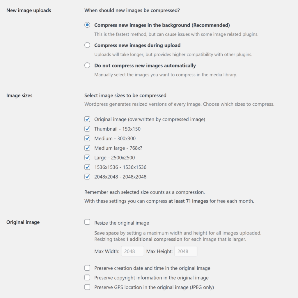 Configuración de TinyPNG