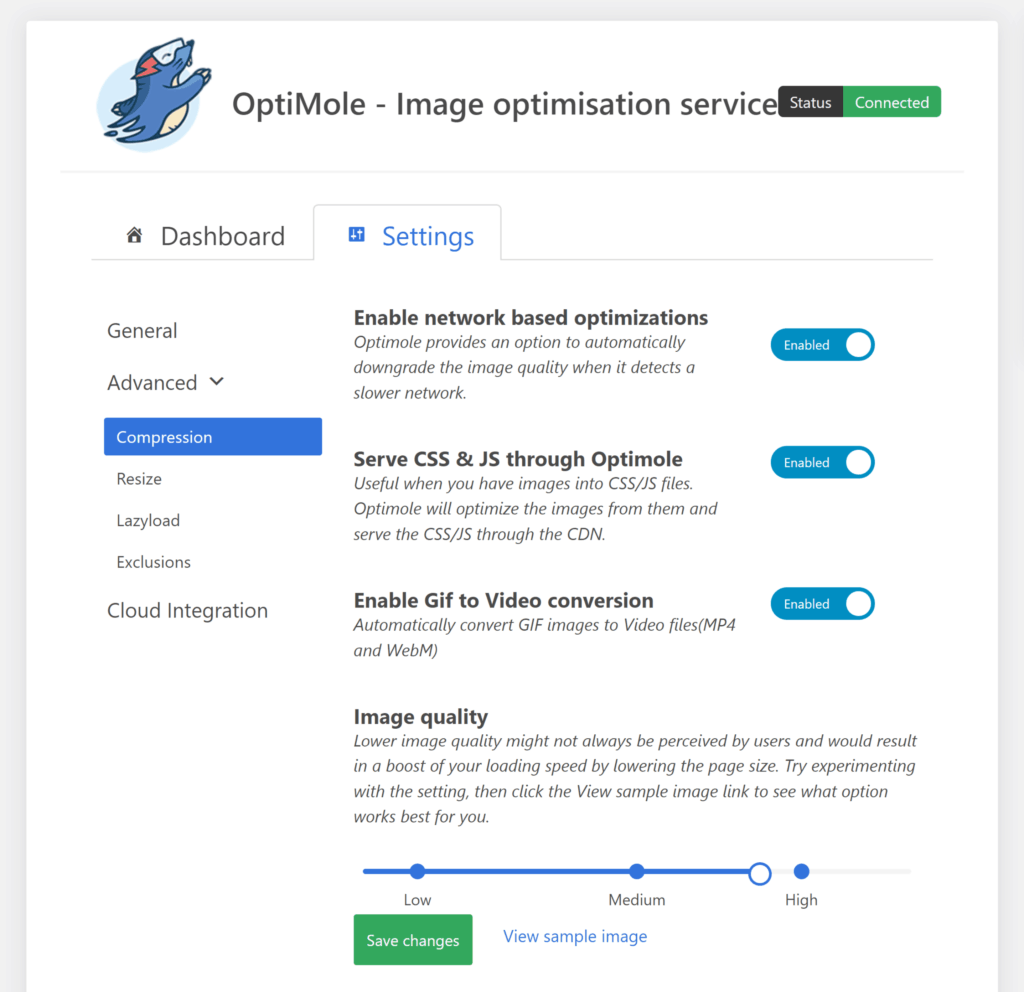 Ajustes de compresión Optimole