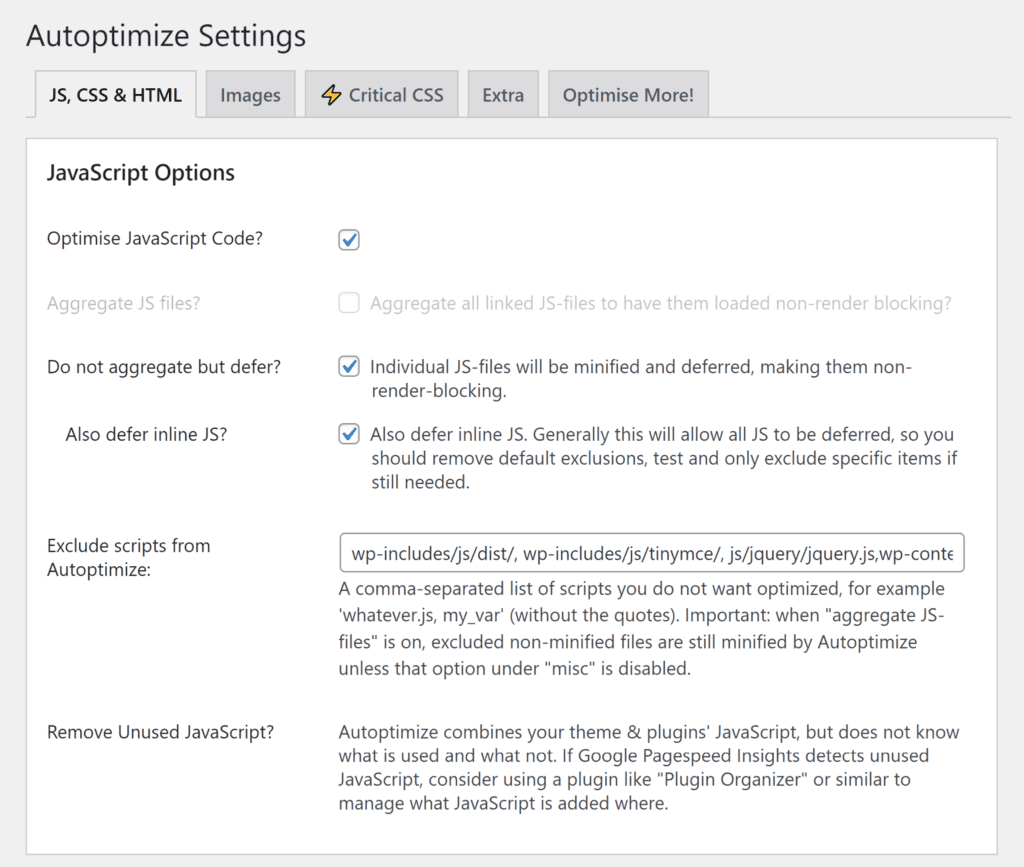 adiar a análise de javascript no WordPress usando o Autoptimize