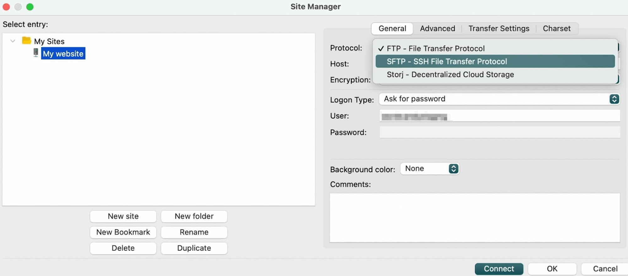 Ubah FTP ke SFTP di FileZilla