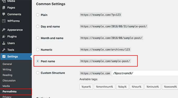 Pengaturan permalink WordPress WordPress' permalink settings