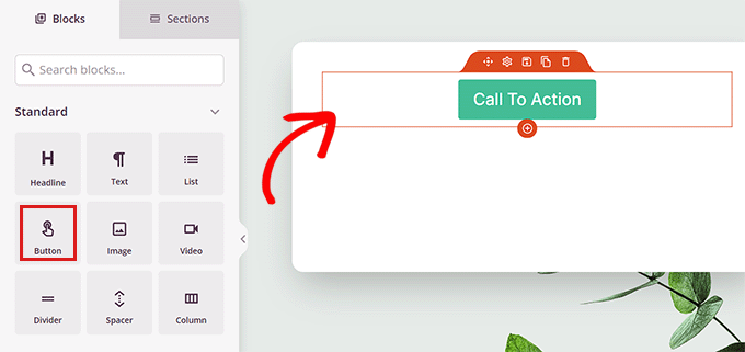 将按钮块添加到网站 Add the Button block to the website