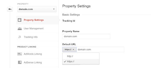 Google アナリティクス プロパティのデフォルト URL を https バージョンに更新する
