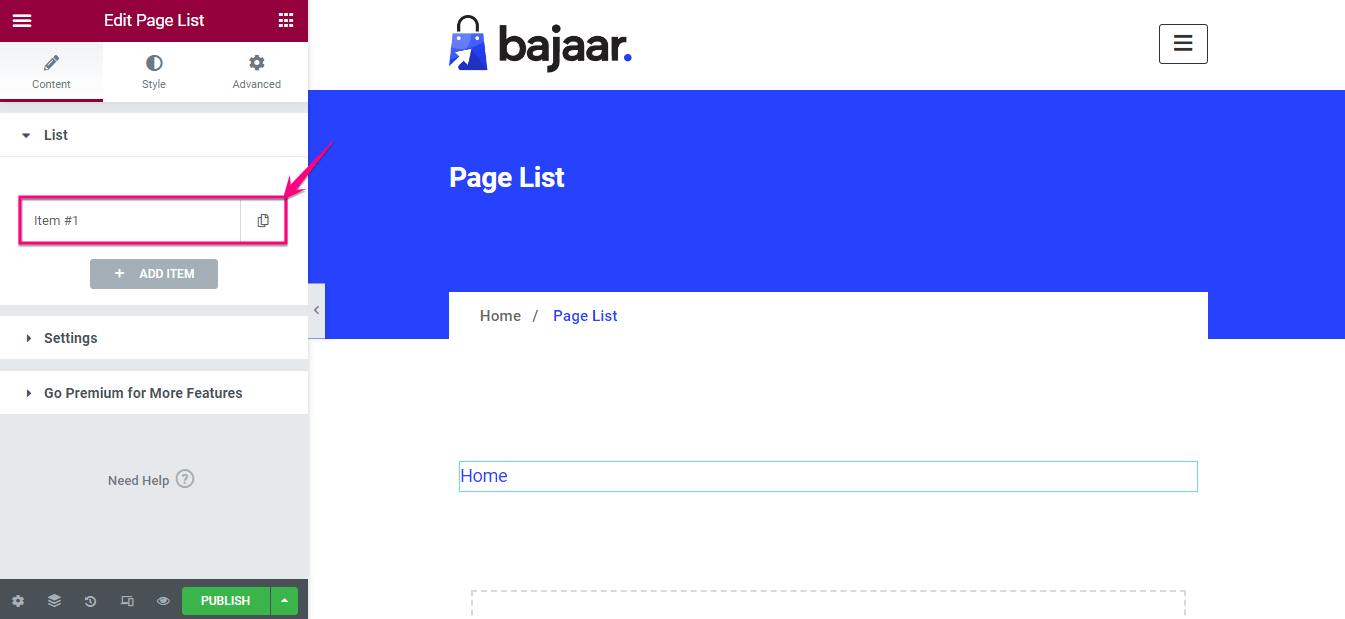 Agregar una lista de páginas usando ElementsKit