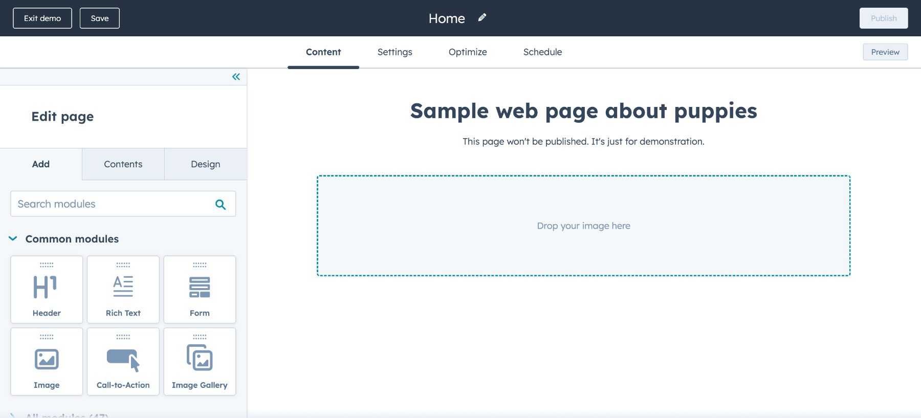 Costruttore di pagine HubSpot CMS