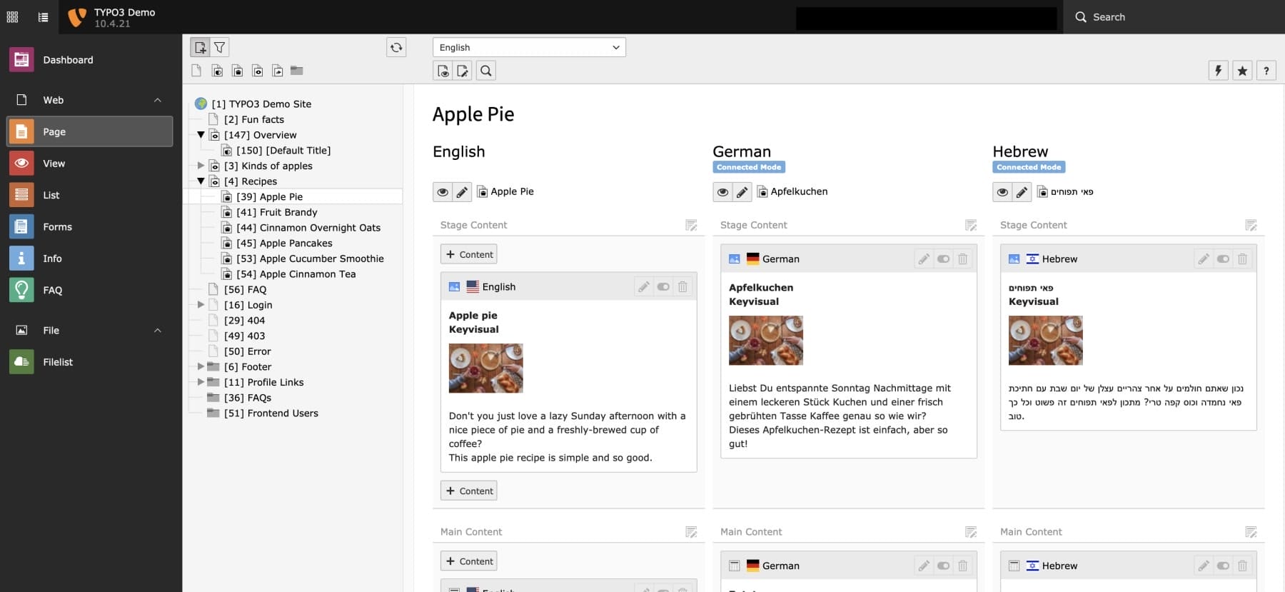 TYPO3 CMS Pagine multilingue