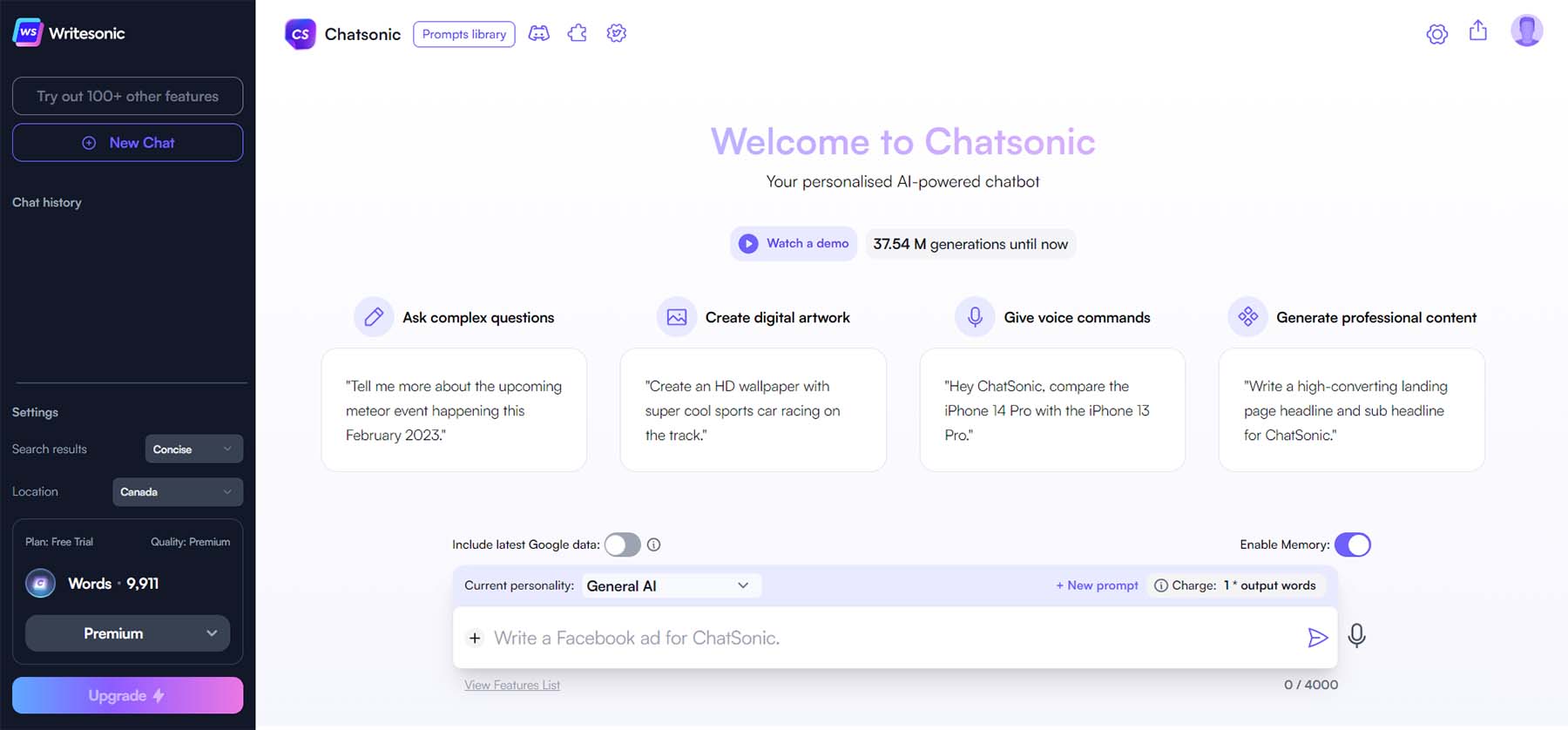 Cruscotto Chatsonic