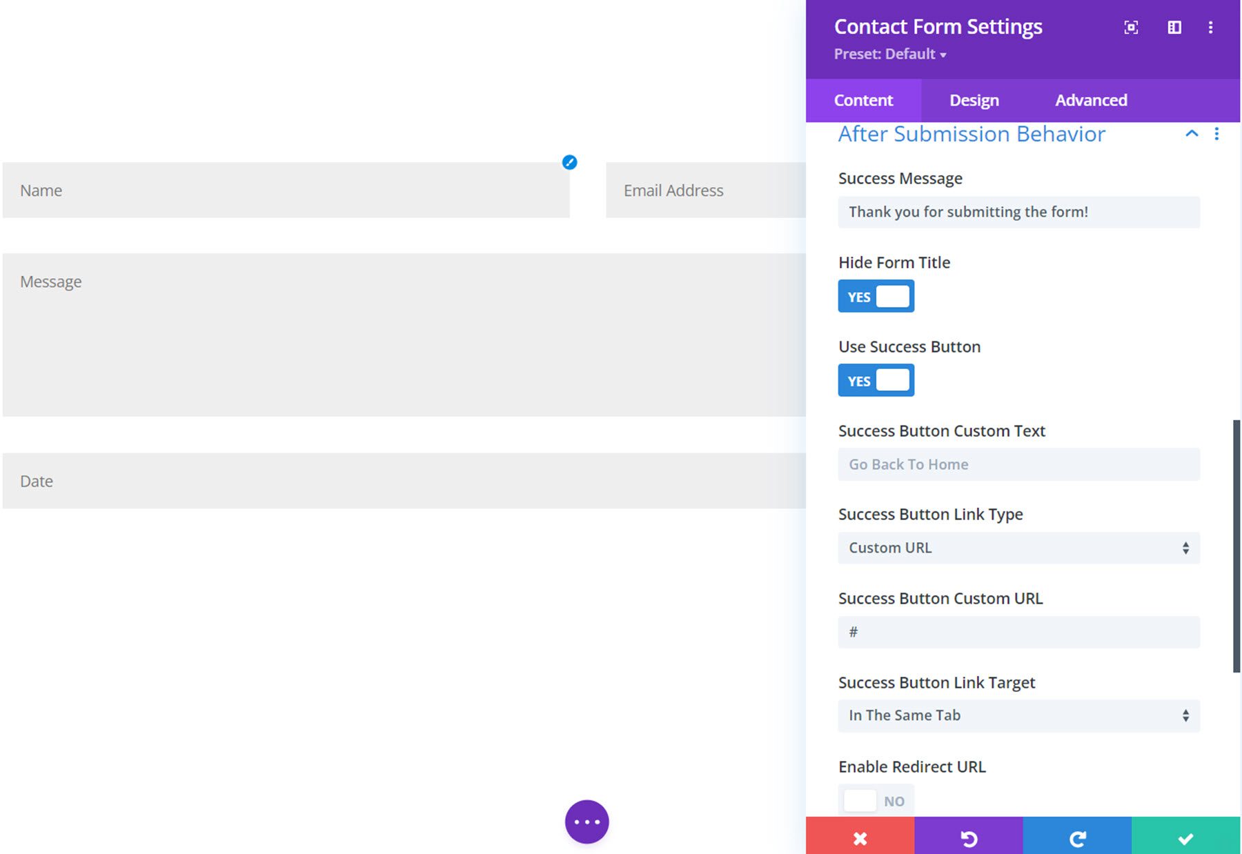 Divi Plugin Highlight Divi Contact Form Helper بعد سلوك التقديم
